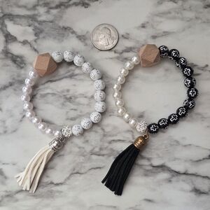 Elegant Pearl and Bead Bracelet Set with & Tassels